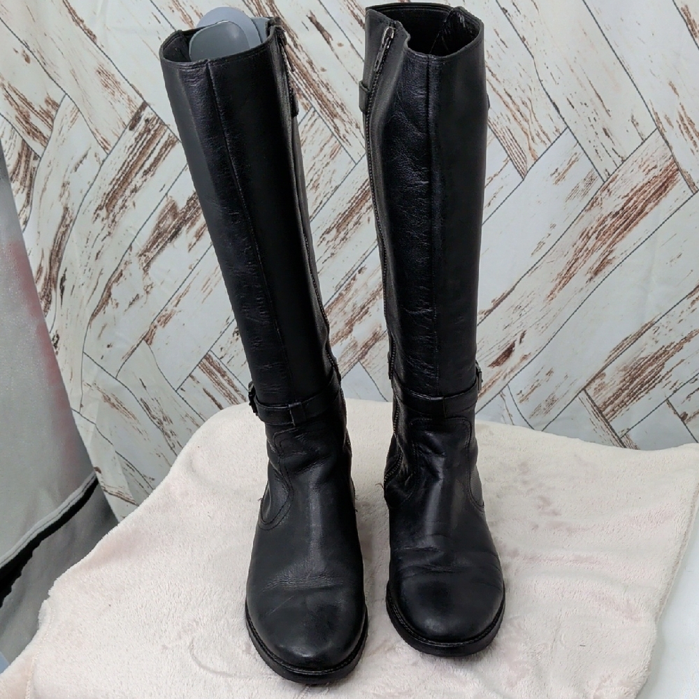 Cole Haan Riding Leather Knee-High Boots in Black